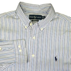 Ralph Lauren Button Down Shirt Mens 16.5 32/33 Blue Striped Classic Long Sleeve